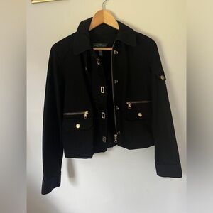 LAUREN RALPH LAUREN Black Gold Toggle Coat Jacket Size Medium Petite